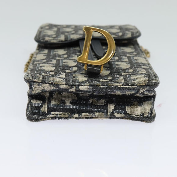Christian Dior Oblique Chain Trotter Canvas Shoulder Bag Navy Auth MX012