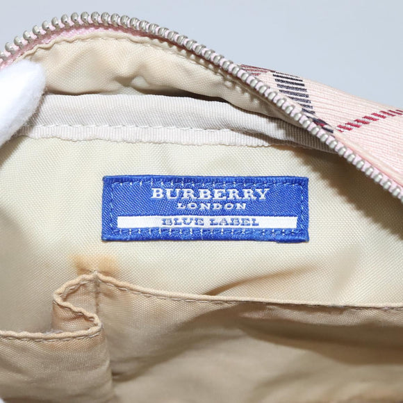 BURBERRY Nova Check Blue Label Shoulder Bag Nylon Pink Silver Auth MX014