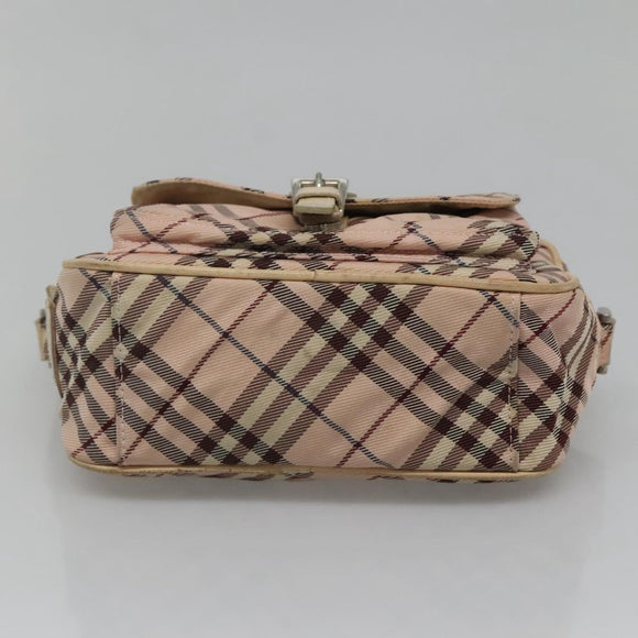 BURBERRY Nova Check Blue Label Shoulder Bag Nylon Pink Silver Auth MX014