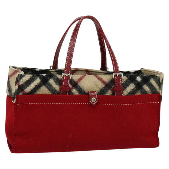 BURBERRY Nova Check Blue Label Hand Bag Wool Beige Auth MX023