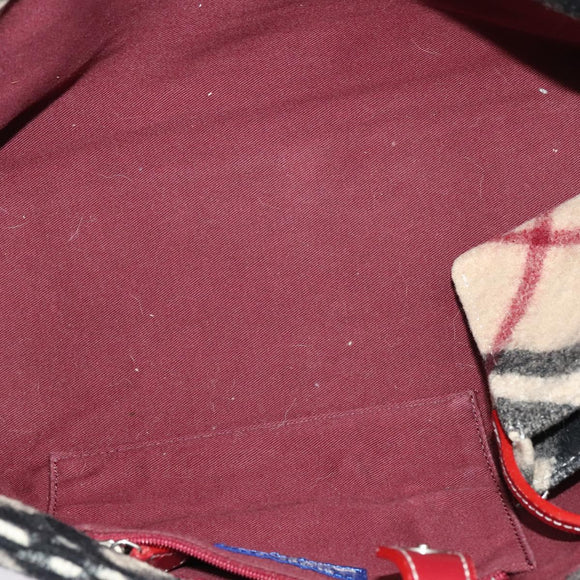 BURBERRY Nova Check Blue Label Hand Bag Wool Beige Auth MX023