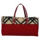 BURBERRY Nova Check Blue Label Hand Bag Wool Beige Auth MX023-2