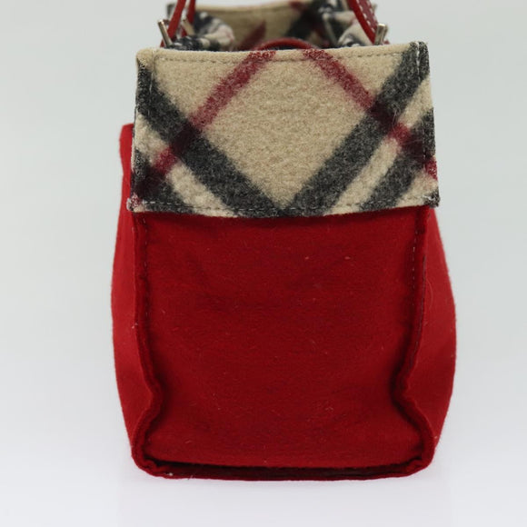 BURBERRY Nova Check Blue Label Hand Bag Wool Beige Auth MX023