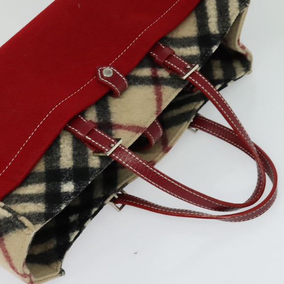 BURBERRY Nova Check Blue Label Hand Bag Wool Beige Auth MX023