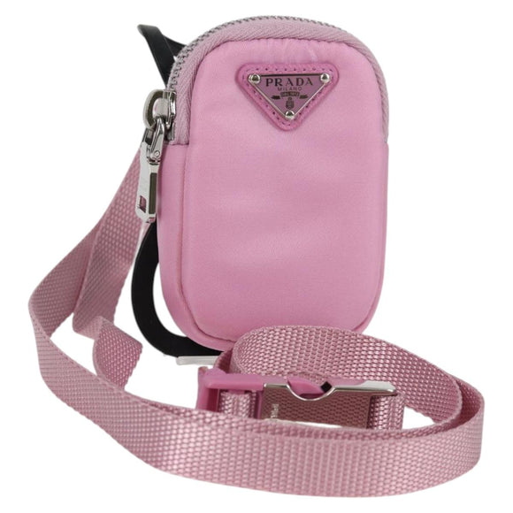 PRADA Smartphone Pouch Shoulder Bag Nylon Pink Silver Auth MX024M
