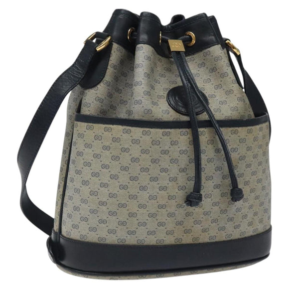 GUCCI Micro GG Supreme Shoulder Bag PVC Navy Gold Auth MX035