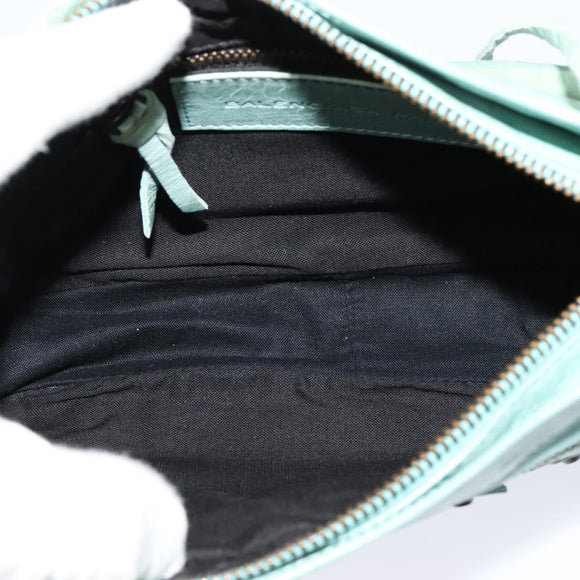 BALENCIAGA The Shoulder Bag Leather Light Blue 138226 Auth MX037