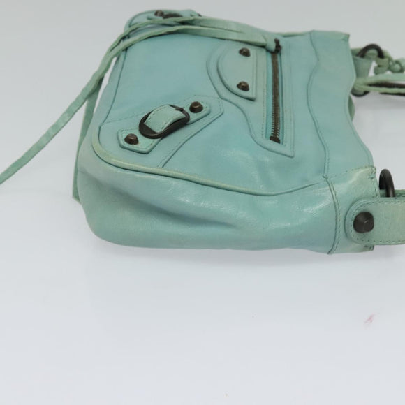 BALENCIAGA The Shoulder Bag Leather Light Blue 138226 Auth MX037