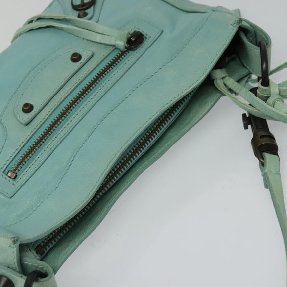 BALENCIAGA The Shoulder Bag Leather Light Blue 138226 Auth MX037
