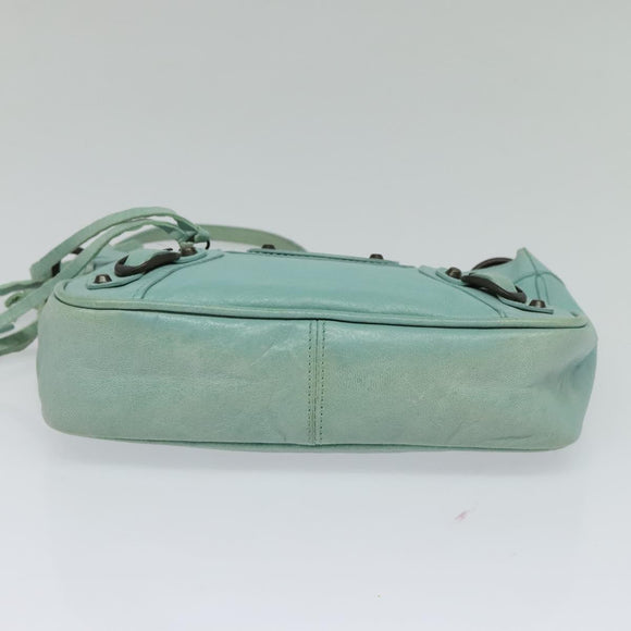 BALENCIAGA The Shoulder Bag Leather Light Blue 138226 Auth MX037