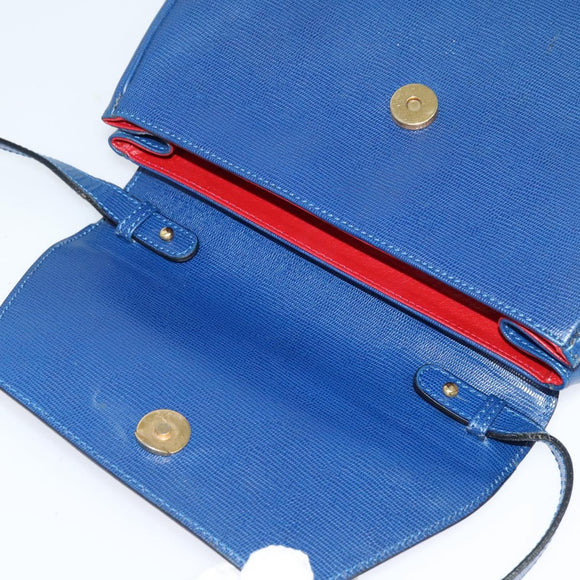 CELINE Shoulder Bag Leather Blue Gold Auth MX045