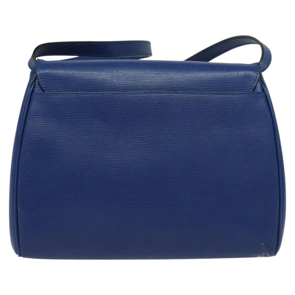 CELINE Shoulder Bag Leather Blue Gold Auth MX045