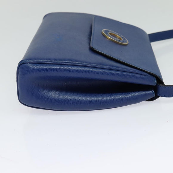 CELINE Shoulder Bag Leather Blue Gold Auth MX045