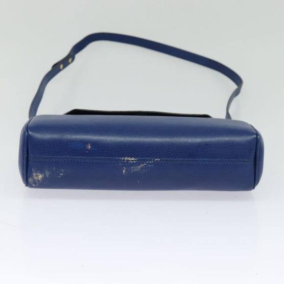 CELINE Shoulder Bag Leather Blue Gold Auth MX045