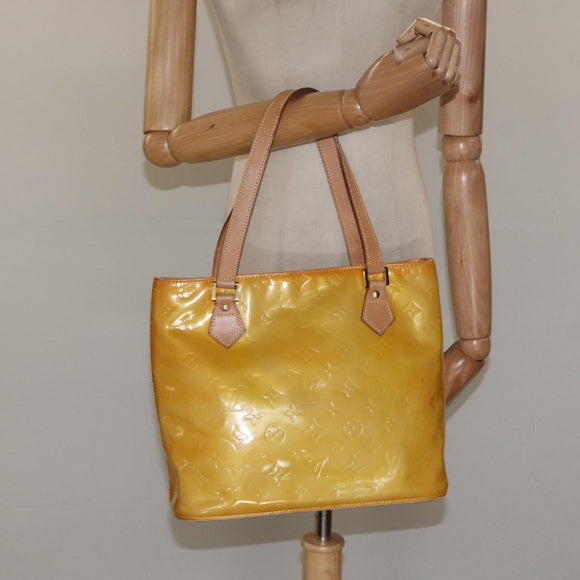 LOUIS VUITTON Monogram Vernis Houston Hand Bag Beige M91004 LV Auth MX047