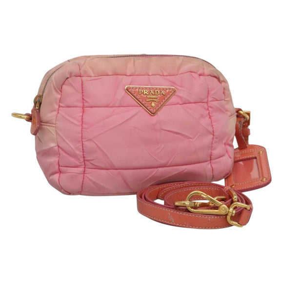 PRADA Shoulder Bag Nylon Pink Gold Auth MX052