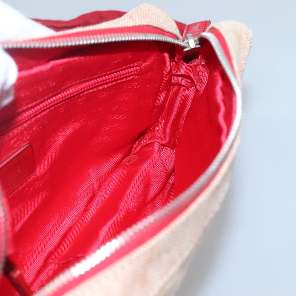 PRADA Sports Shoulder Bag Canvas Beige Red Auth MX065