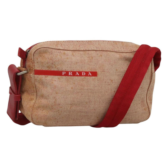 PRADA Sports Shoulder Bag Canvas Beige Red Auth MX065