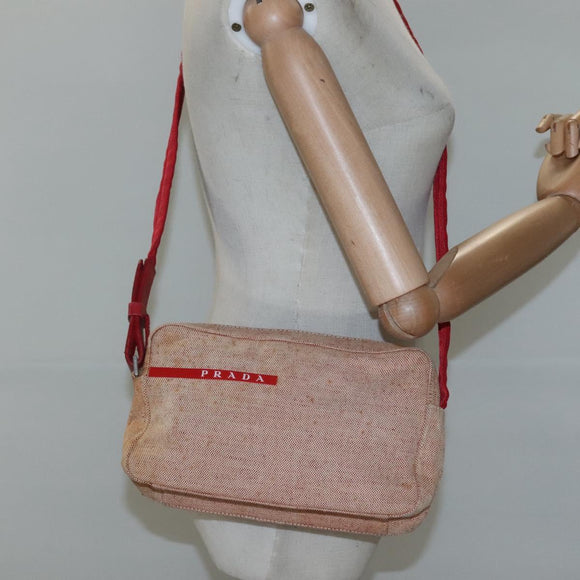 PRADA Sports Shoulder Bag Canvas Beige Red Auth MX065