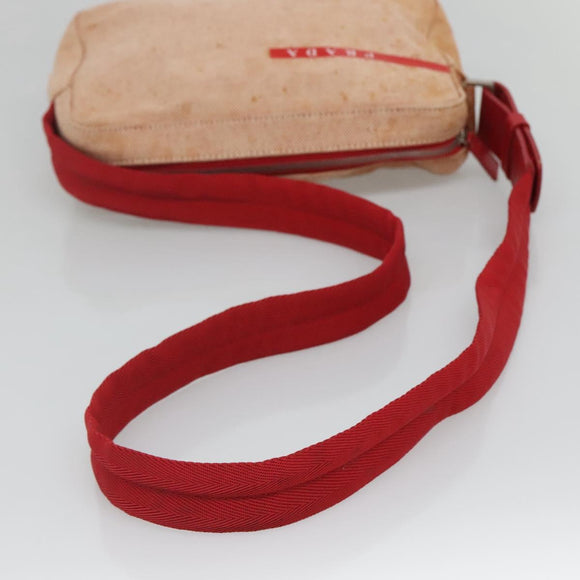 PRADA Sports Shoulder Bag Canvas Beige Red Auth MX065