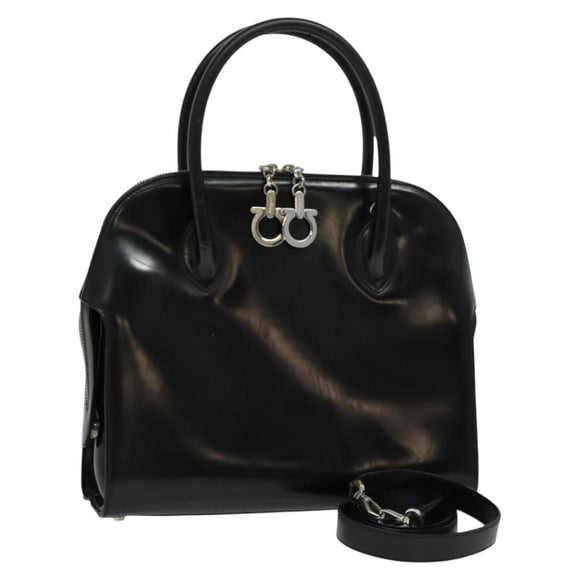 Salvatore Ferragamo Hand Bag Patent leather 2way Black Auth MX066