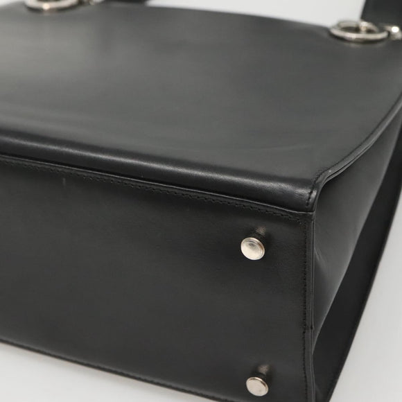 Salvatore Ferragamo Gancini Shoulder Bag Leather Black Silver Auth MX070