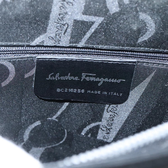 Salvatore Ferragamo Gancini Shoulder Bag Leather Black Silver Auth MX070