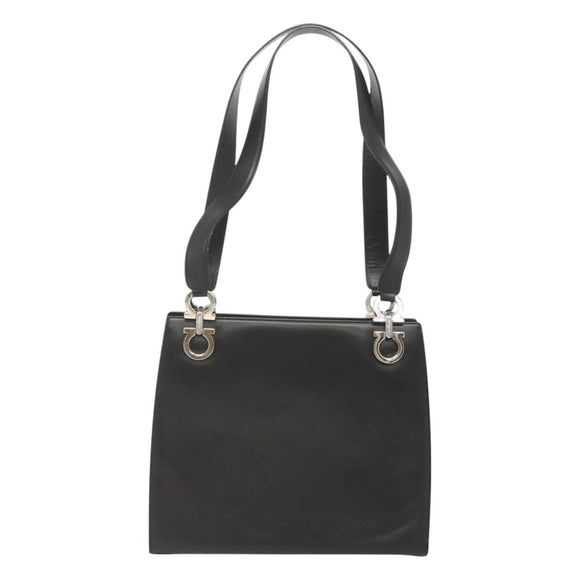 Salvatore Ferragamo Gancini Shoulder Bag Leather Black Silver Auth MX070