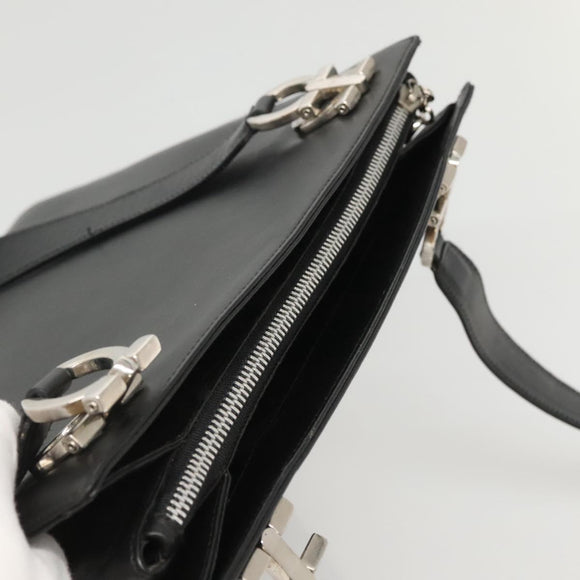 Salvatore Ferragamo Gancini Shoulder Bag Leather Black Silver Auth MX070