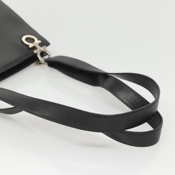 Salvatore Ferragamo Gancini Shoulder Bag Leather Black Silver Auth MX070