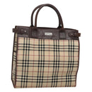 BURBERRY Nova Check Hand Bag Canvas Beige Auth MX078-1
