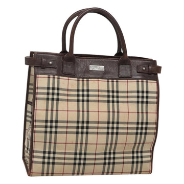 BURBERRY Nova Check Hand Bag Canvas Beige Auth MX078