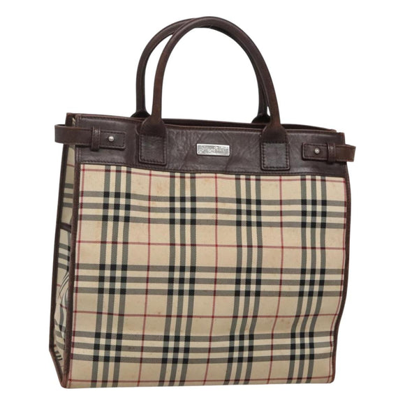 BURBERRY Nova Check Hand Bag Canvas Beige Auth MX078