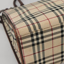 BURBERRY Nova Check Hand Bag Canvas Beige Auth MX078-14