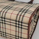 BURBERRY Nova Check Hand Bag Canvas Beige Auth MX078-15