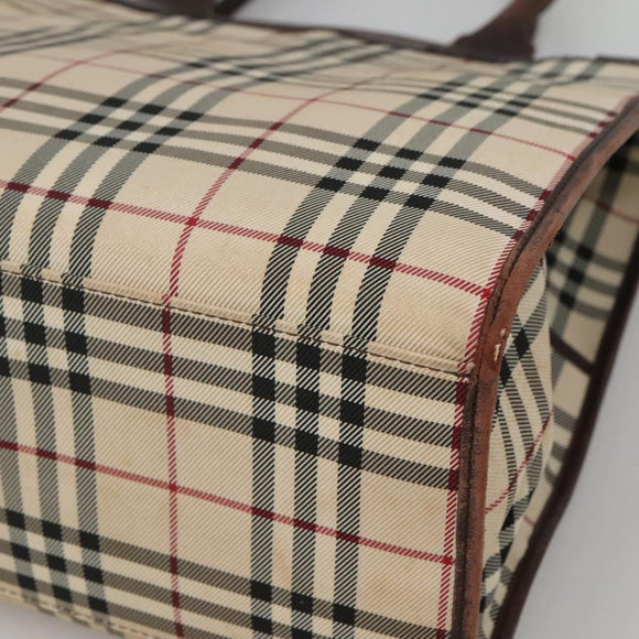 BURBERRY Nova Check Hand Bag Canvas Beige Auth MX078
