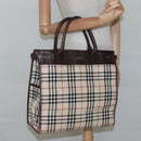 BURBERRY Nova Check Hand Bag Canvas Beige Auth MX078-19