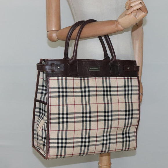 BURBERRY Nova Check Hand Bag Canvas Beige Auth MX078