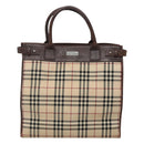 BURBERRY Nova Check Hand Bag Canvas Beige Auth MX078-13