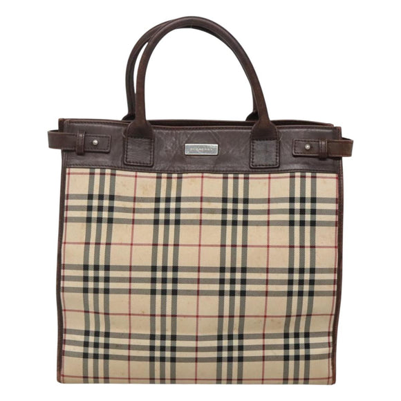 BURBERRY Nova Check Hand Bag Canvas Beige Auth MX078