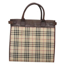 BURBERRY Nova Check Hand Bag Canvas Beige Auth MX078-2