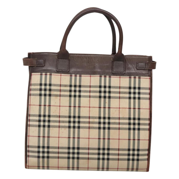 BURBERRY Nova Check Hand Bag Canvas Beige Auth MX078