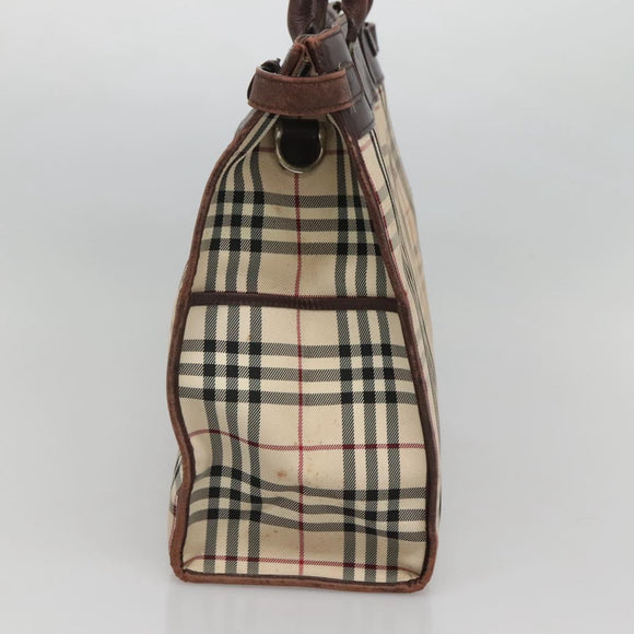BURBERRY Nova Check Hand Bag Canvas Beige Auth MX078
