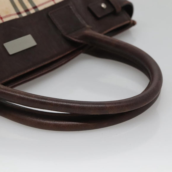 BURBERRY Nova Check Hand Bag Canvas Beige Auth MX078
