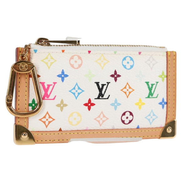 LOUIS VUITTON Monogram Multicolor Pochette Cles Geldbörse Weiß M92655 Auth MX081SM