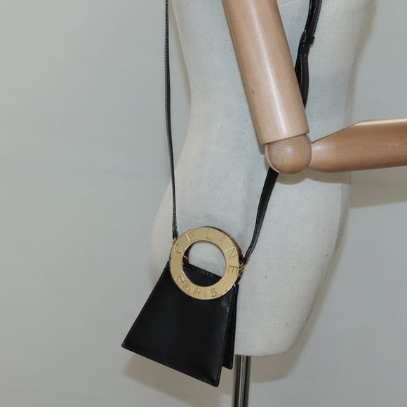 CELINE Shoulder Bag Leather Black Gold Auth MX093