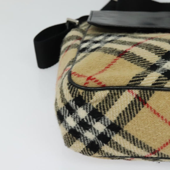 BURBERRY Nova Check Blue Label Shoulder Bag Wool Beige Auth MX096