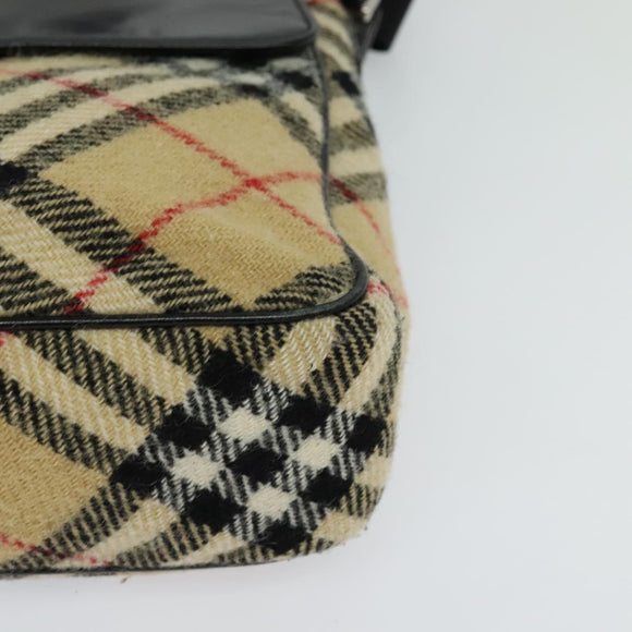 BURBERRY Nova Check Blue Label Shoulder Bag Wool Beige Auth MX096