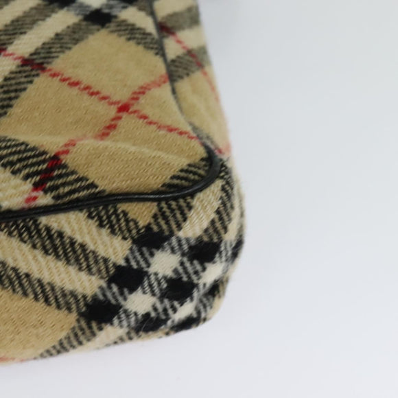 BURBERRY Nova Check Blue Label Shoulder Bag Wool Beige Auth MX096
