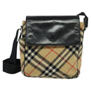 BURBERRY Nova Check Blue Label Shoulder Bag Wool Beige Auth MX096-13
